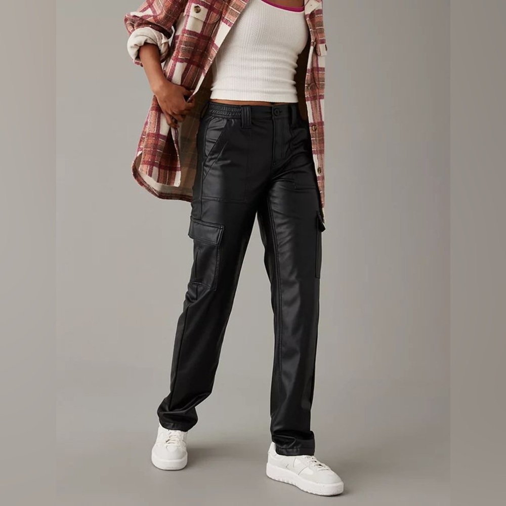 American Eagle Outfitters Black Leather Cargo Pants